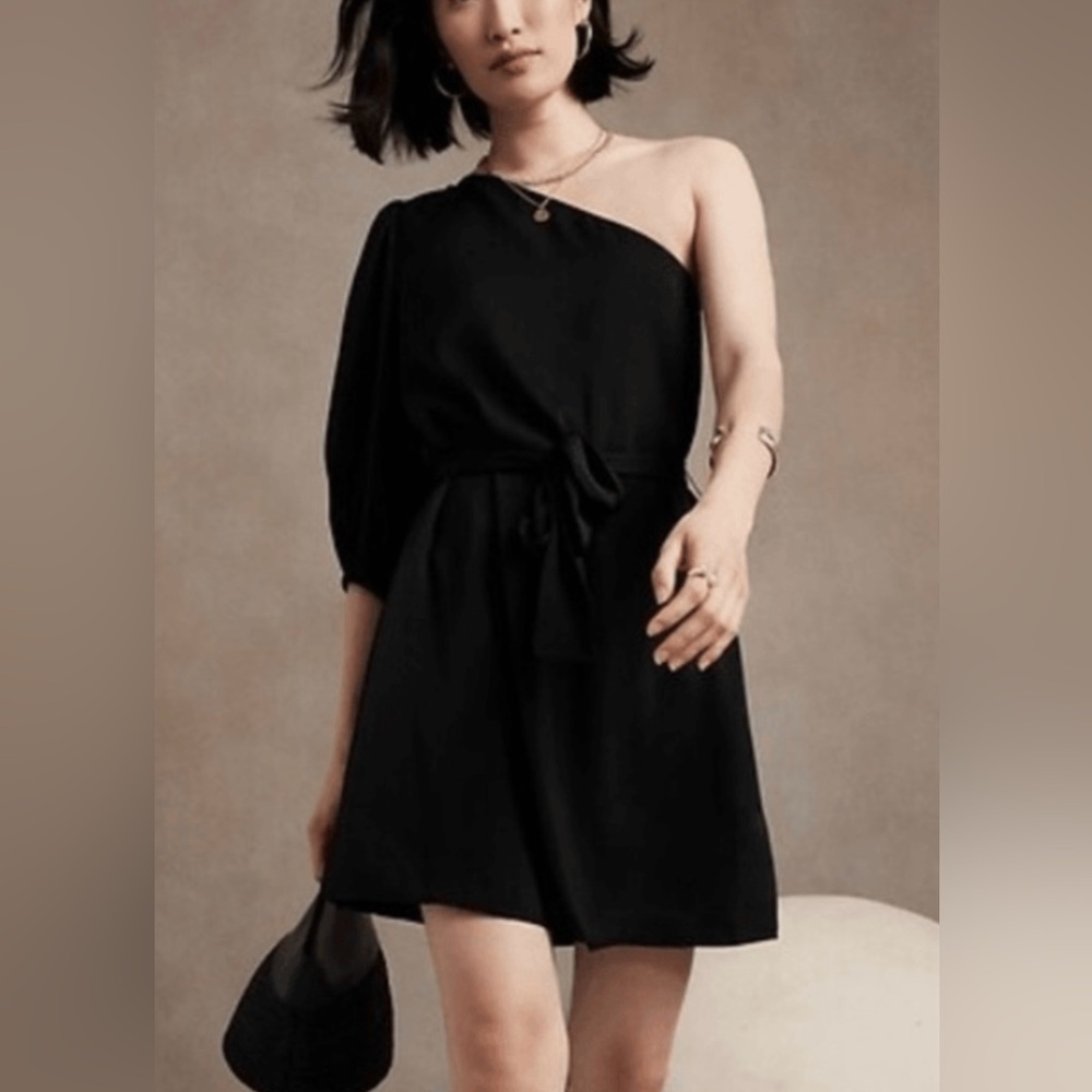 Banana Republic NWT One-Shoulder Dress Black Lined Size M Tall Retails $110